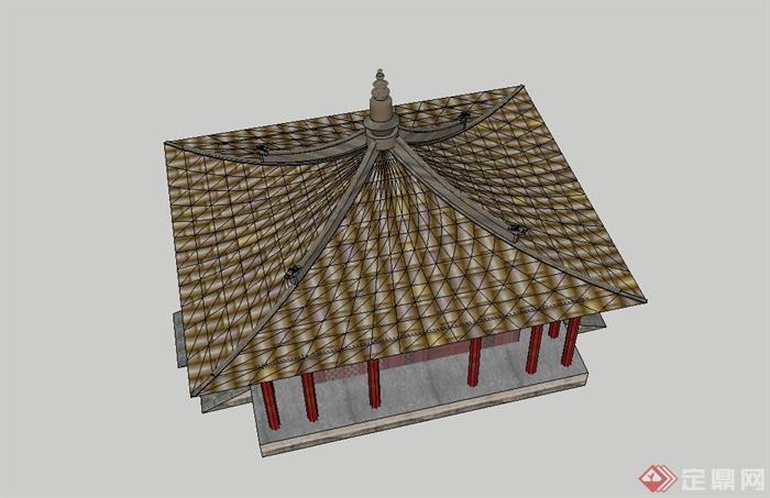 古典中式四角亭房设计su模型(3)
