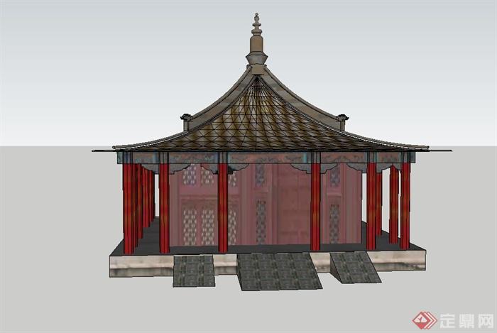 古典中式四角亭房设计su模型(2)