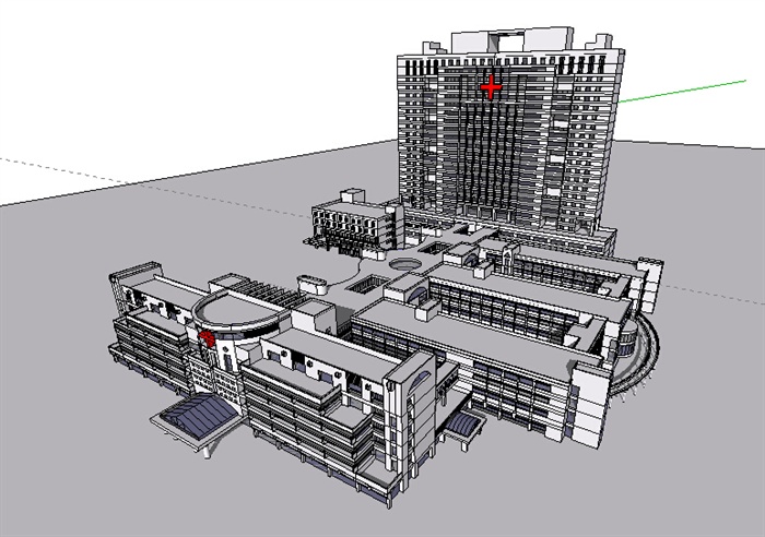 现代多层、高层医院建筑设计su模型
