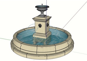 园林景观节点圆形吐水水池景观设计SU(草图大师)模型