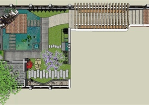 某中式别墅屋顶花园景观设计SU(草图大师)模型