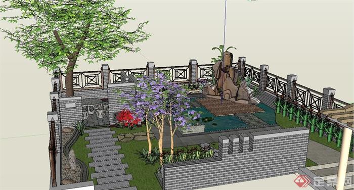 某中式别墅屋顶花园景观设计SU模型(2)