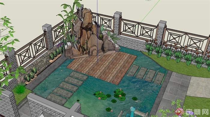 某中式别墅屋顶花园景观设计SU模型(3)