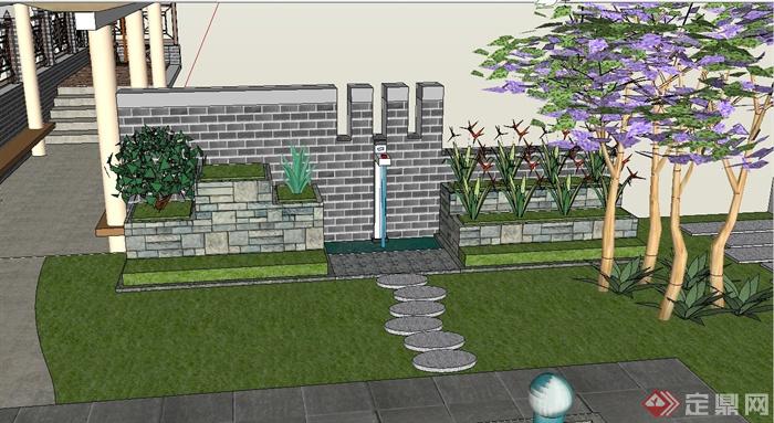 某中式别墅屋顶花园景观设计SU模型(4)