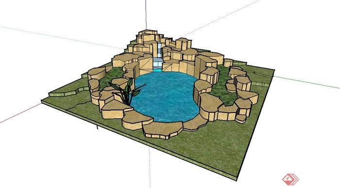 跌水式水池水景设计su模型(1)