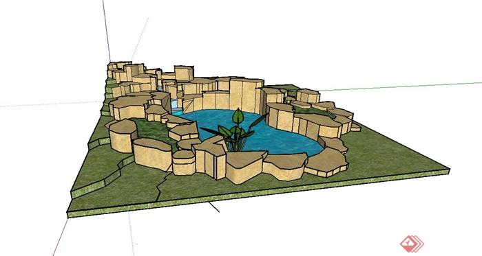跌水式水池水景设计su模型(2)