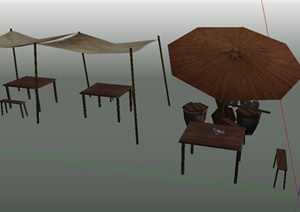 古典中式阳伞、桌椅设计SU(草图大师)模型