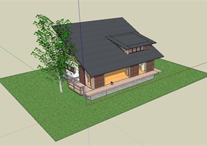 东南亚倾斜屋顶独栋别墅建筑设计SU(草图大师)模型