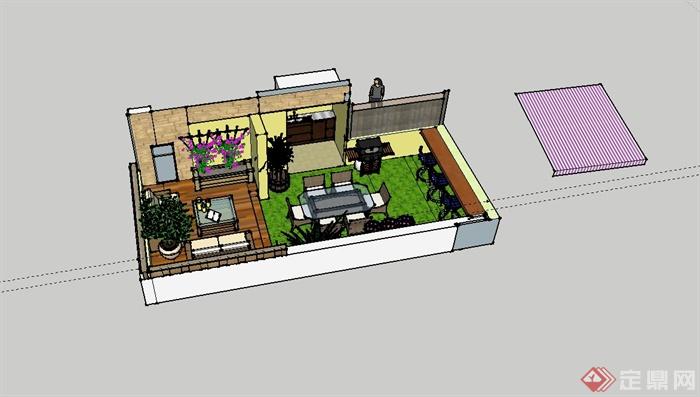 现代别墅花园设计su模型(1)