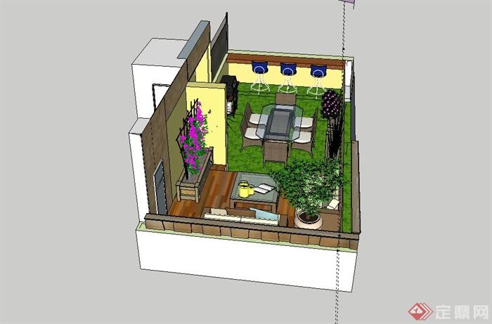 现代别墅花园设计su模型(3)