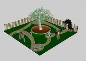 现代中式别墅花园设计SU(草图大师)模型