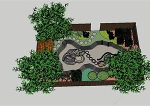 某现代中式别墅花园设计SU(草图大师)模型