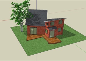 某现代独栋叠拼别墅建筑设计SU(草图大师)模型