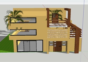 两层独栋弧形顶别墅建筑设计SU(草图大师)模型