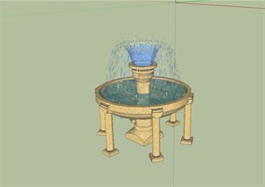 东南亚喷泉水钵设计SU(草图大师)模型