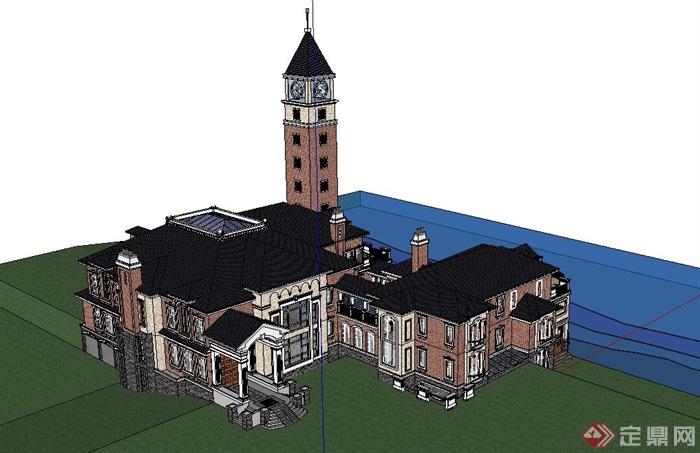 某欧式大型别墅建筑设计su模型（含塔）(3)