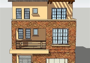 现代某三层砖墙独栋住宅建筑设计SU(草图大师)模型