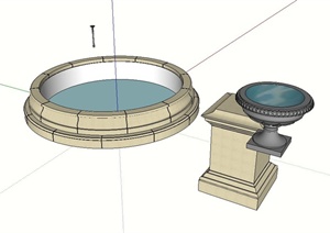 现代水钵、水池、景观柱设计SU(草图大师)模型