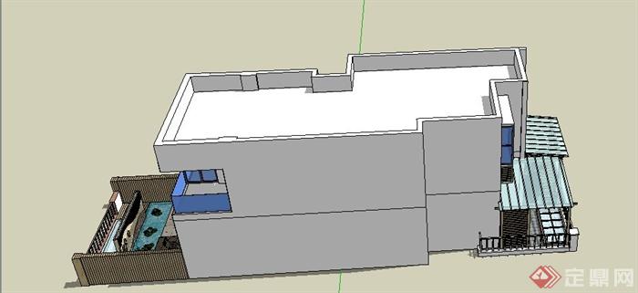 现代条形两层住宅建筑设计SU模型(3)
