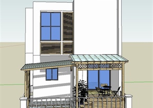 现代条形两层住宅建筑设计SU(草图大师)模型