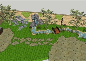 某住宅庭院花园一角景观设计SU(草图大师)模型