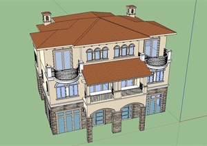 一个欧式三层别墅建筑设计SU(草图大师)模型
