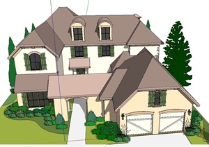 某两层庭院住宅建筑设计SU(草图大师)模型