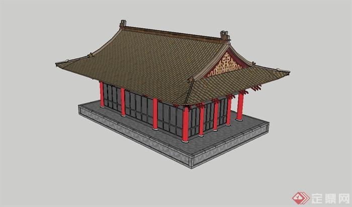 古典中式大殿文化建筑设计su精致模型(4)