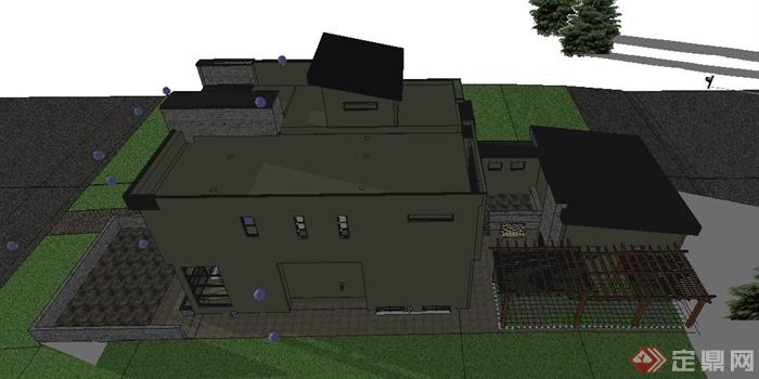 某现代两层条形住宅建筑设计SU模型(3)