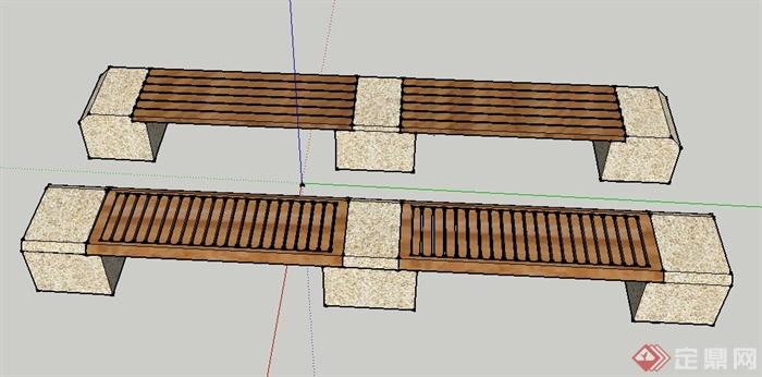 两根室外条形座椅设计SU模型(1)