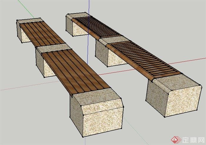 两根室外条形座椅设计SU模型(2)
