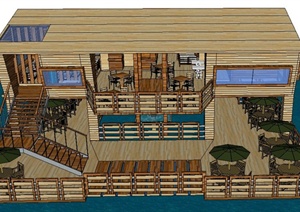 木质两层休闲茶吧建筑设计SU(草图大师)模型