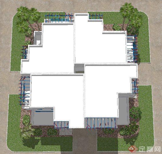 某三层方形别墅建筑设计SU模型(3)