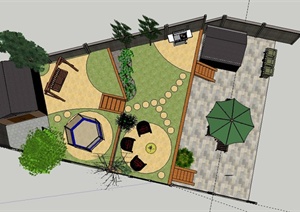 某私家台阶式庭院花园景观设计SU(草图大师)模型