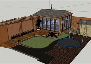 某私家住宅庭院花园一角景观设计SU(草图大师)模型