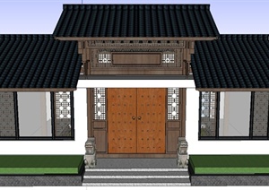 古典中式建筑节点门楼门廊设计SU(草图大师)模型
