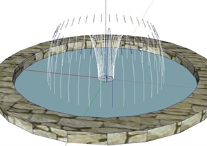 景观节点圆形喷泉水池景观设计SU(草图大师)模型