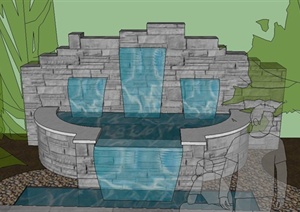 跌水水池景观设计SU(草图大师)模型