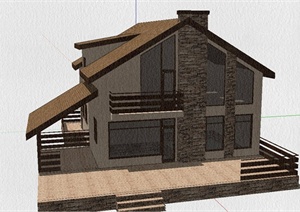 某两层坡屋顶式乡村住宅建筑设计SU(草图大师)模型