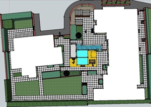 两栋住宅建筑中央景观设计SU(草图大师)模型