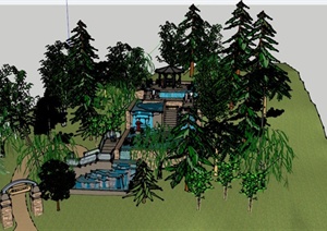 园林景观设计某水景别墅花园设计SU（草图大师）模型