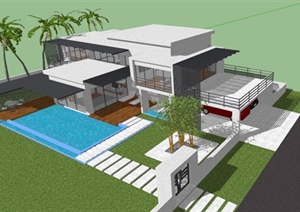 建筑设计住宅设计现代独栋别墅SU(草图大师）模型