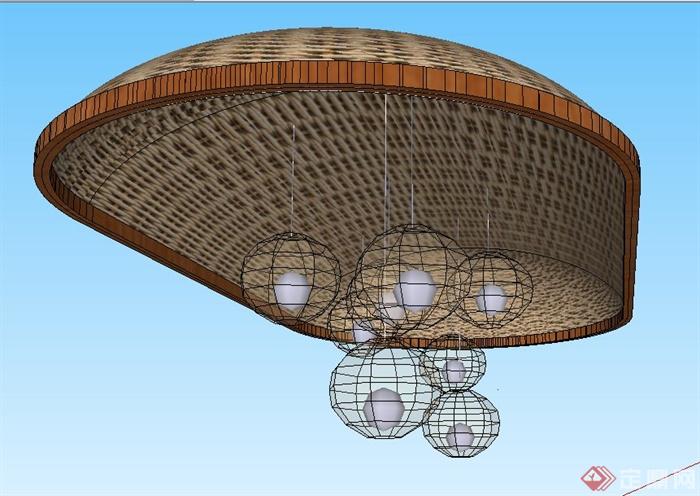 中式室内椭圆形吊灯设计SU模型(3)