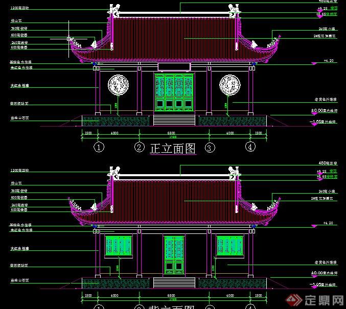 古典中式单层寺庙殿堂建筑设计cad施工图(1)
