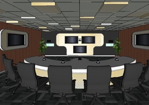 六人视频会议室室内设计SU(草图大师)模型