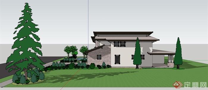 建筑设计某双层独栋别墅设计SU(草图大师）模型(3)