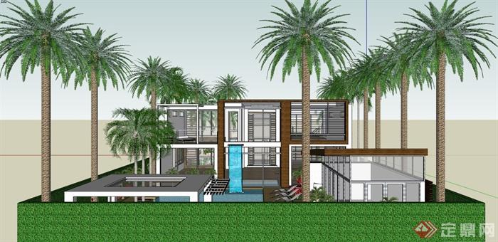 建筑设计热带风情独栋别墅设计SU(草图大师）模型(4)