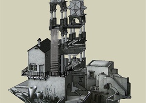 某多层废弃机器建筑设计SU(草图大师)模型