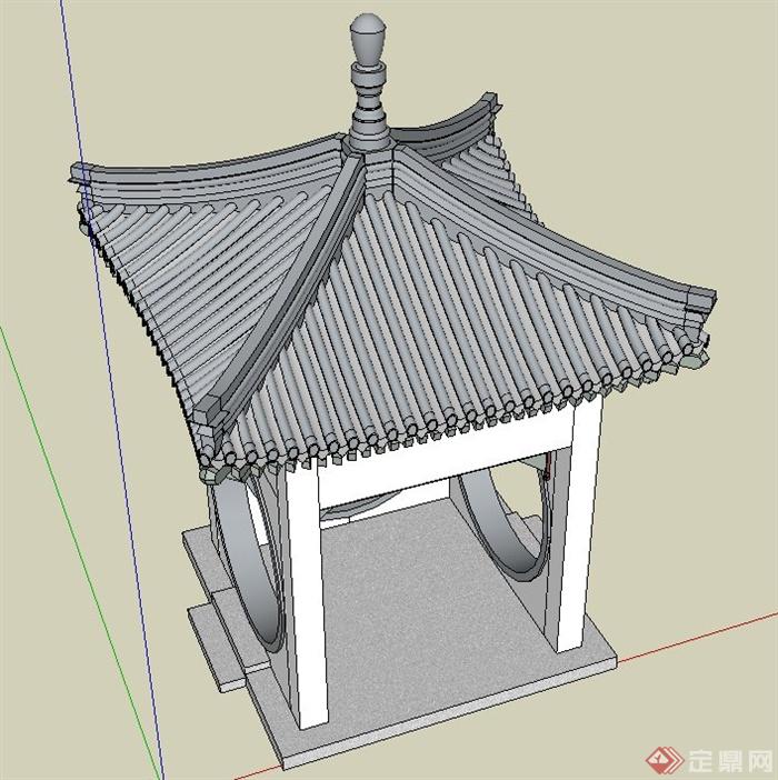 古典中式带宝顶的四角亭设计SU模型(2)