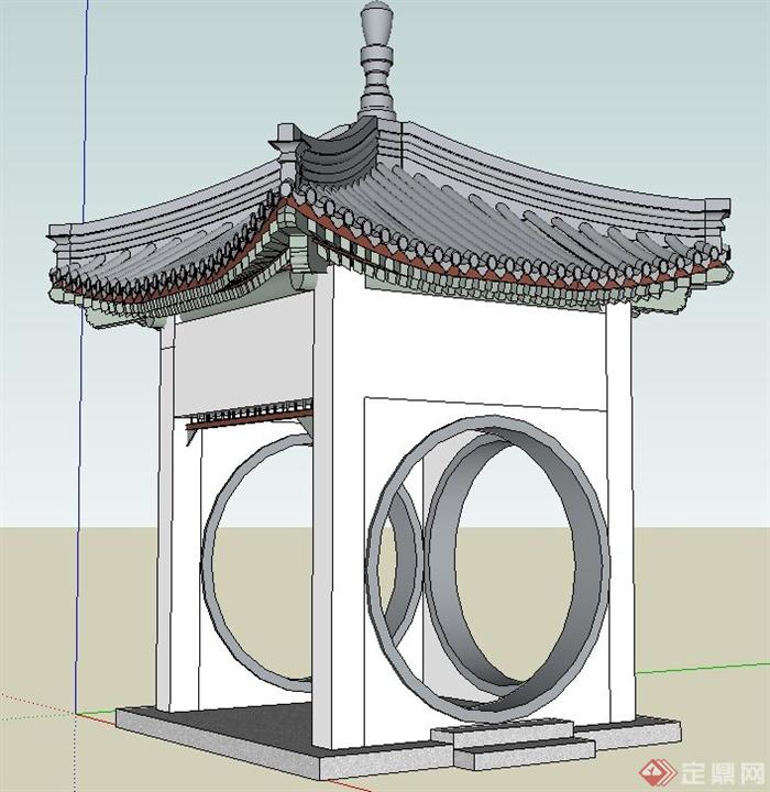 古典中式带宝顶的四角亭设计SU模型(3)
